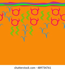 Seamless  horizontal pattern of zodiac signs, stripes . Hand drawn.