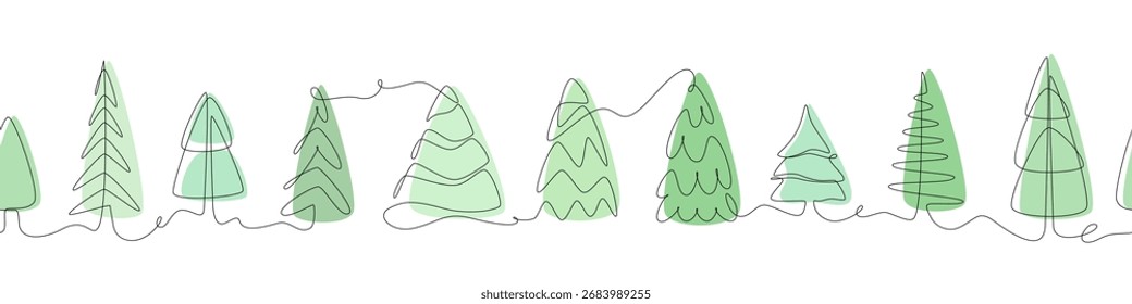 Cartaz horizontal sem costura com árvores de Natal em um fundo branco. Gráficos vetoriais.
