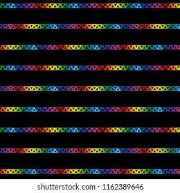 Seamless Horizontal Rainbow Lines Hollow Triangles Black Background Vector Pattern