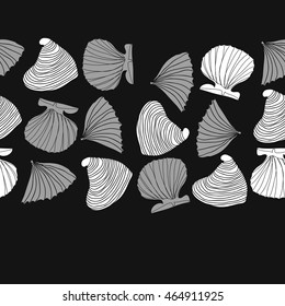 Seamless horizontal sea pattern,  hole,  spots,shells, doodles . Hand drawn.