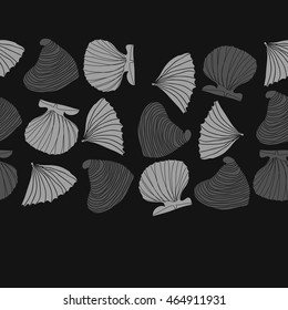 Seamless horizontal sea pattern,  hole,  spots,shells, doodles . Hand drawn.