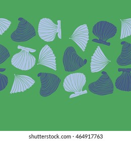 Seamless horizontal sea pattern,  hole,  spots,shells, doodles . Hand drawn.