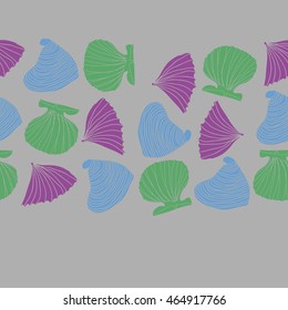 Seamless horizontal sea pattern,  hole,  spots,shells, doodles . Hand drawn.