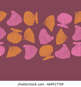 Seamless horizontal sea pattern,  hole,  spots,shells, doodles . Hand drawn.