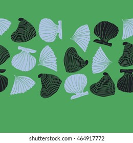 Seamless horizontal sea pattern,  hole,  spots,shells, doodles . Hand drawn.