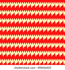 Seamless horizontal sharp edges lines pattern. Repeated red jagged  stripes on yellow background. Waves abstract wallpaper. Zigzag motif. Digital scrapbook paper, textile print. Vector illustration