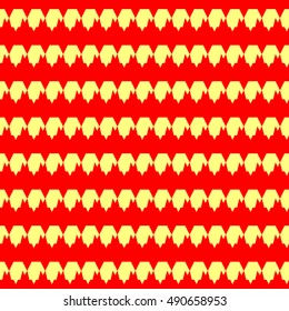 Seamless horizontal sharp edges lines pattern. Repeated yellow angular stripes on red background.  Vector illustration