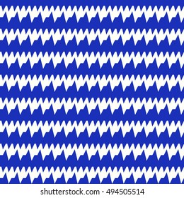 Seamless horizontal sharp edges lines pattern. Repeated blue jagged stripes on white background. Waves abstract wallpaper. Zigzag motif. Digital scrapbook paper, textile print. Vector illustration