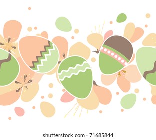 Seamless horizontal spring pattern with easter eggs