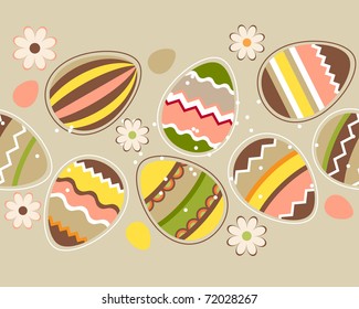 Seamless horizontal spring pattern with easter eggs