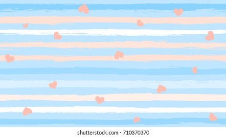 Seamless horizontal striped with hearts pattern. Ink paint brush line with torn paper effect. Ethnic background. EPS10 vector illustration. Retro vintage style. Cute summer pattern for kids.