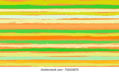 Seamless horizontal striped pattern. Green and orange ink paint brush line with torn paper effect. Ethnic background. EPS vector illustration. Texture for backdrop, fabric for kids. Summer concept.