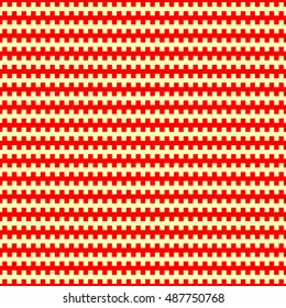 Seamless horizontal striped pattern. Repeated red counter embattled lines on yellow background. Heraldry motif. Abstract wallpaper. Vector illustration