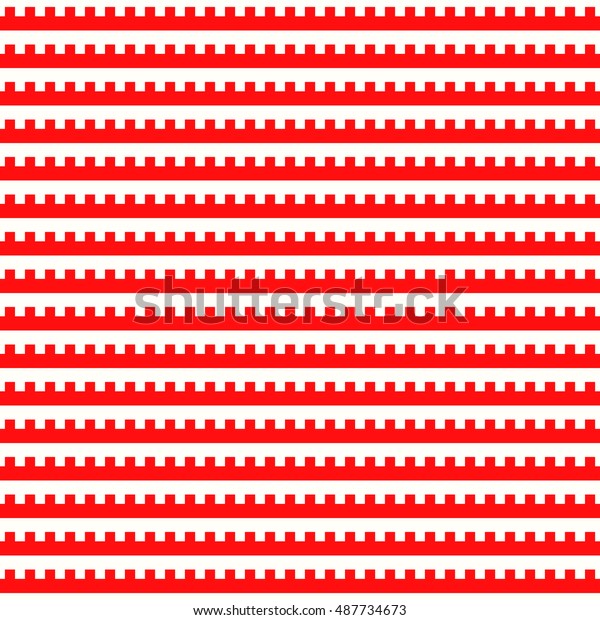 Seamless horizontal striped pattern.\
Repeated red embattled lines on white background. Heraldry motif.\
Abstract wallpaper. Vector\
illustration\
