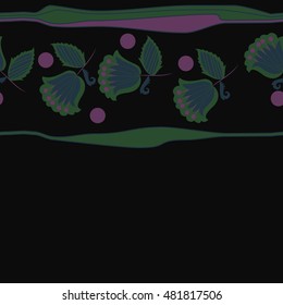 Seamless horizontal striped pattern of  stylized  branches. Hand drawn.