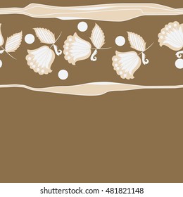 Seamless horizontal striped pattern of  stylized  branches. Hand drawn.