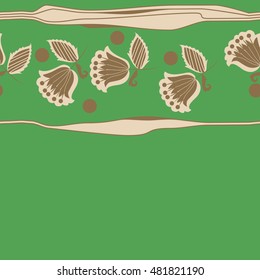 Seamless horizontal striped pattern of  stylized  branches. Hand drawn.