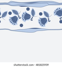 Seamless horizontal striped pattern of  stylized  branches. Hand drawn.