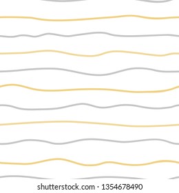 Seamless horizontal texture with hand drawn lines.  Yellow and grey stripes pattern. Fashion, holiday backdrop. Vector.