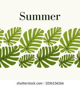 Seamless horizontal tropical pattern. Floral ornament.