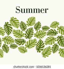 Seamless horizontal tropical pattern. Floral ornament.