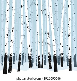 seamless horizontal vector background with trees - birches. Light, delicate gray-blue tones 