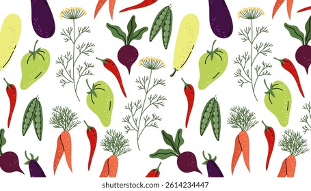 Seamless Horizontal Vegetable Pattern, Flat Style