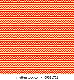 Seamless horizontal wavy striped pattern. Repeated red counter embattled lines on yellow background. Heraldry motif. Zigzag abstract wallpaper. Jagged vector illustration