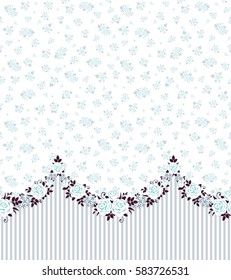 Seamless horizontally pattern with garlands of roses and floral vintage background. Vector border, greeting card.