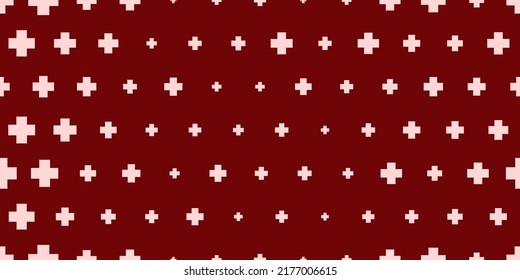 Seamless hospital background with plus symbols. White symbol of medicine on a red background. Vector illustration