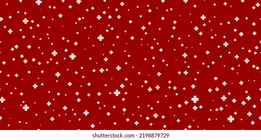 Seamless hospital background with plus symbols. White symbol of medicine on a red background. Vector illustration