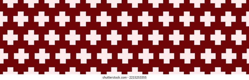 Seamless hospital background with plus symbols. White symbol of medicine on a red background. Vector illustration
