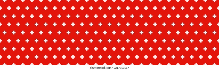 Seamless hospital background with plus symbols. White symbol of medicine on a red background. Vector illustration
