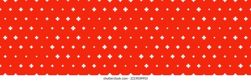 Seamless hospital background with plus symbols. White symbol of medicine on a red background. Vector illustration
