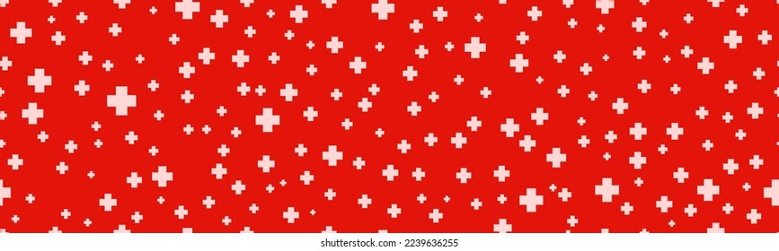 Seamless hospital background with plus symbols. White symbol of medicine on a red background. Vector illustration