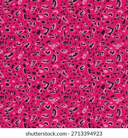 Seamless hot pink leopard print pattern. Repeating vector print with sketchy black and pink cheetah spots. Apparel textile pattern. 