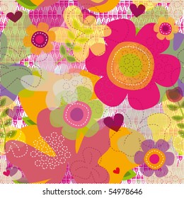 Seamless hot summer flowers pattern in vector