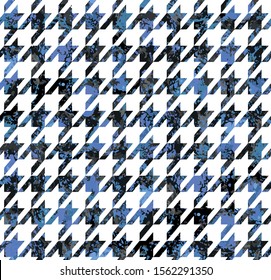 Seamless houndstooth blue marbling effect pattern. textile vector design