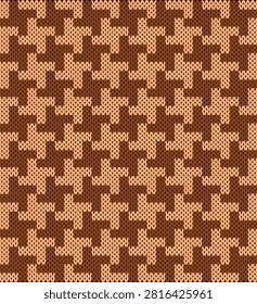 Seamless Houndstooth Knitting Pattern with Brown and Peach Geometric Grid