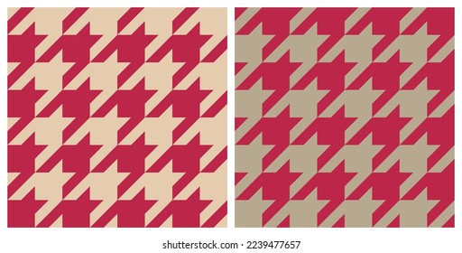 Seamless houndstooth pattern background. Trend color of the year 2023 Viva Magenta. Design texture elements for fabric, tile, banner, card, cover, poster, backdrop, wall. Vector illustration.