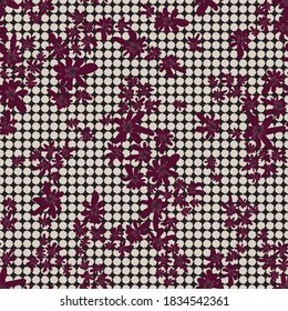 Seamless Houndstooth Pattern with Floral Print - Plaid Vector with Flowers for Textile Fabric