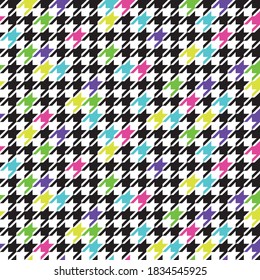 Seamless Houndstooth Pattern with Pop Art Colors - Fabric Texture Print Vector