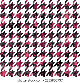 Nahtlose houndstooth viva magenta Farbe Marmoreffekt Muster. Textil-Vektordesign. Mode, Stoff, Illustration