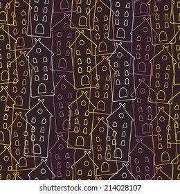 Seamless house pattern, vector background