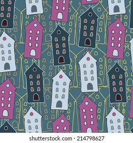 Seamless house pattern, vector background 