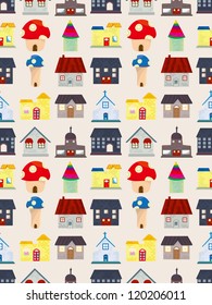 seamless house pattern,cartoon vector illustration