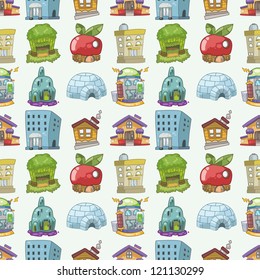 seamless house pattern,cartoon vector illustration