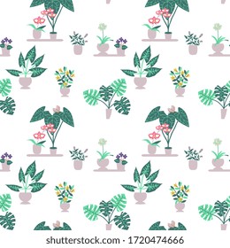 Seamless house plants vector pattern