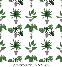 Seamless house plants vector pattern