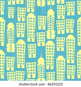 seamless houses on blue textured background
